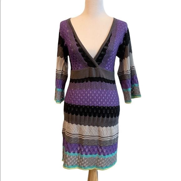 Comma | Funky V-Neck Knit Wide Sleeve Dress - Picture 1 of 8